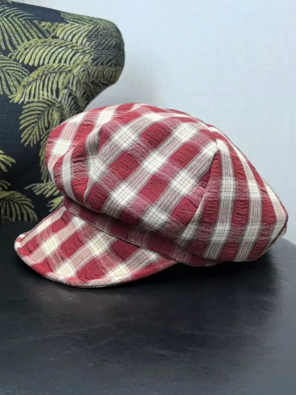 Red Elegant Women's Plaid Contrast Mesh Beret Hat